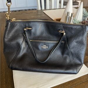 Coach Black Leather Shoulder Bag with Gold Accents